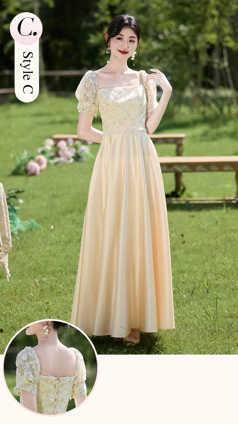 A-Line-Floral-Lace-Champagne-Maid-of-Honor-Bridesmaid-Dress-Long-Gown19