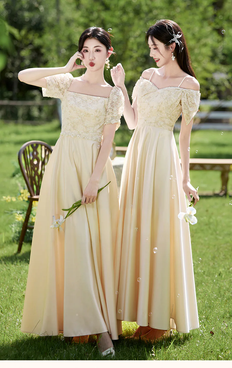 ALine Floral Lace Champagne Maid of Honor Bridesmaid Dress Long Gown — free download