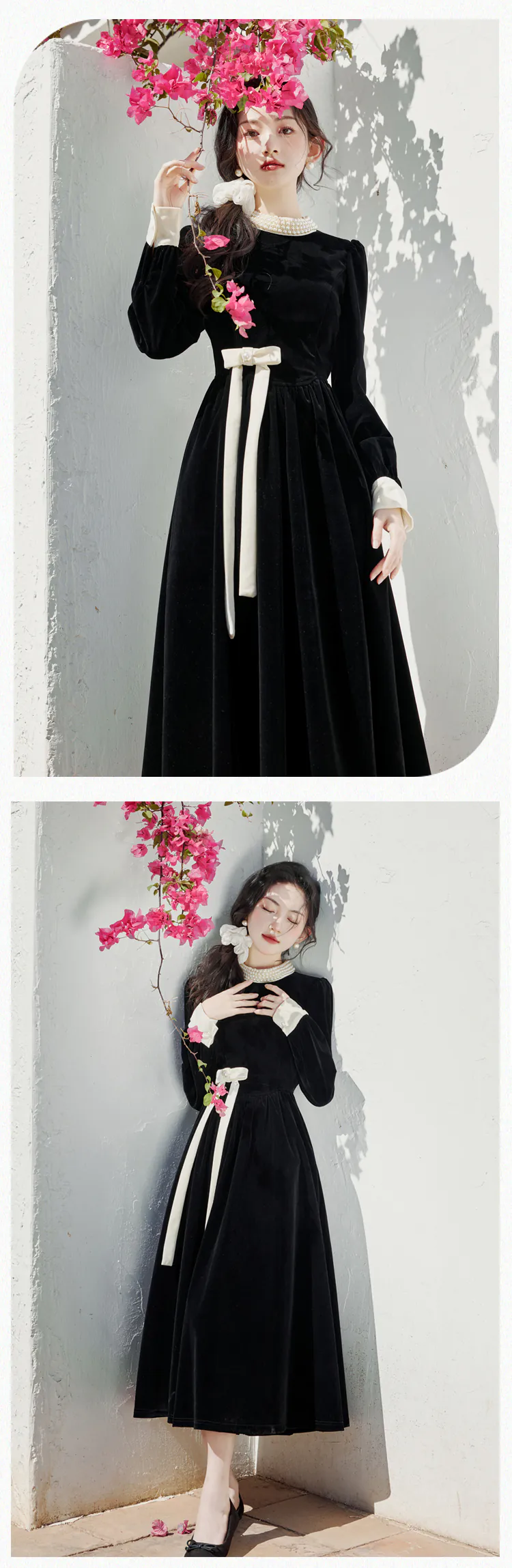 A-Line-French-Retro-Black-Long-Sleeve-Velvet-Fall-Winter-Casual-Dress11