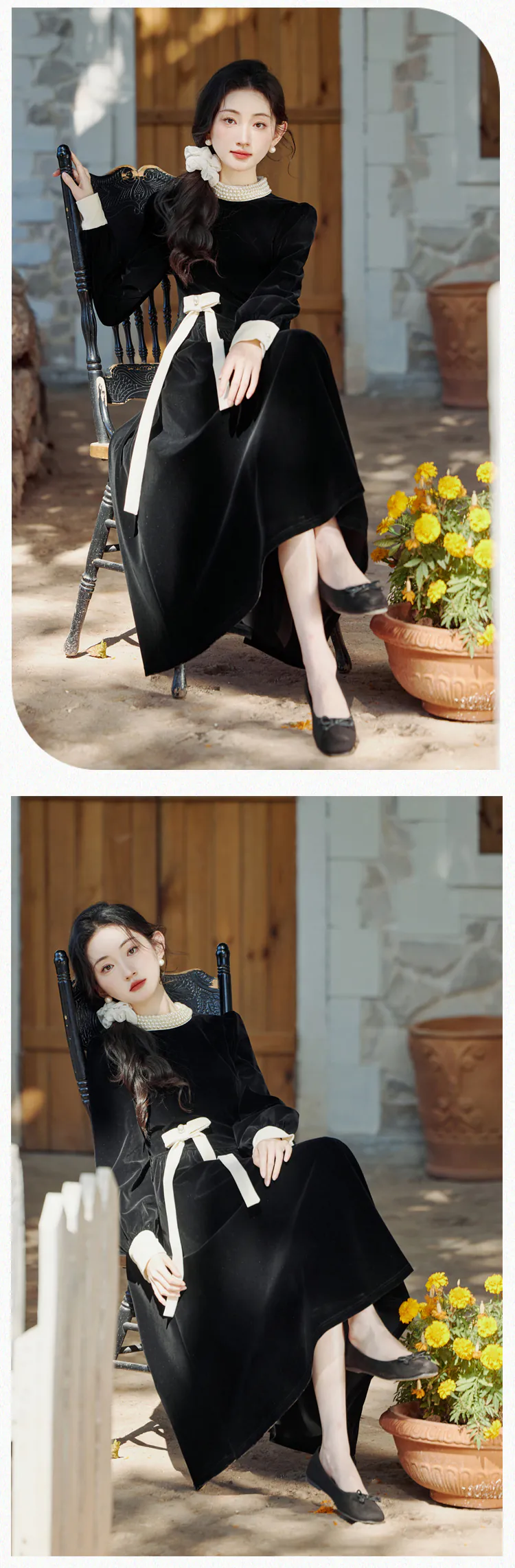 A-Line-French-Retro-Black-Long-Sleeve-Velvet-Fall-Winter-Casual-Dress12