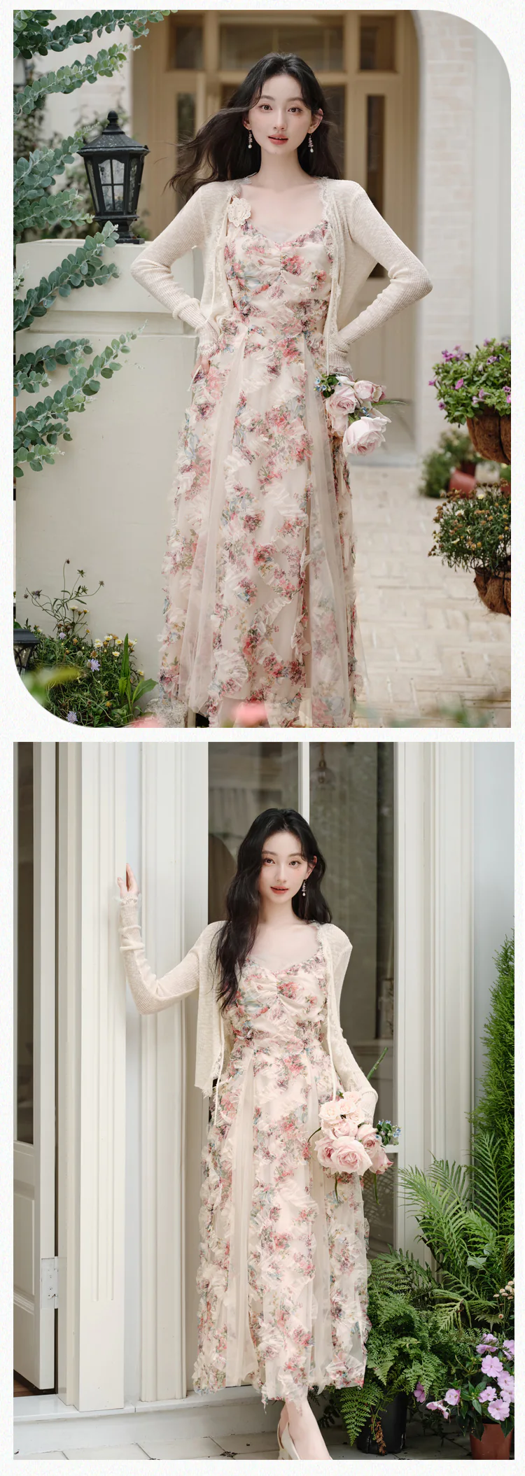 Aesthetic-Floral-Tulle-Dress-with-Sheer-Cardigan-2-Piece-Vacation-Set12