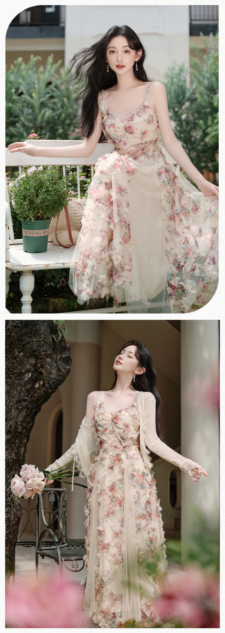 Aesthetic-Floral-Tulle-Dress-with-Sheer-Cardigan-2-Piece-Vacation-Set13
