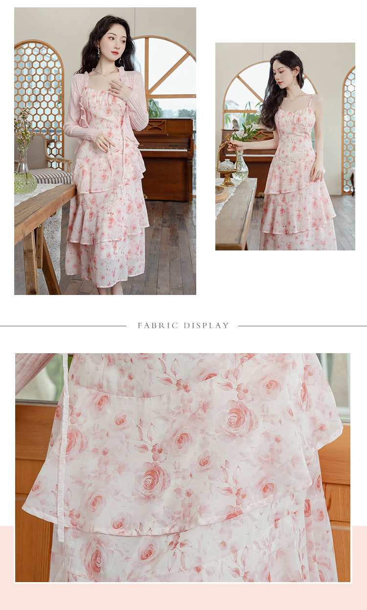 Aesthetic-Pink-Ruffle-Floral-Print-Casual-Vacation-Slip-Dress-with-Cardigan07