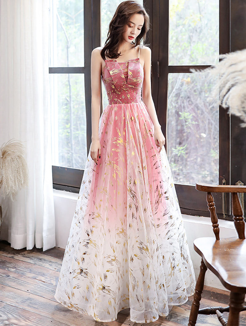 Charming Starry Gradient Red Evening Party Prom Long Dress01