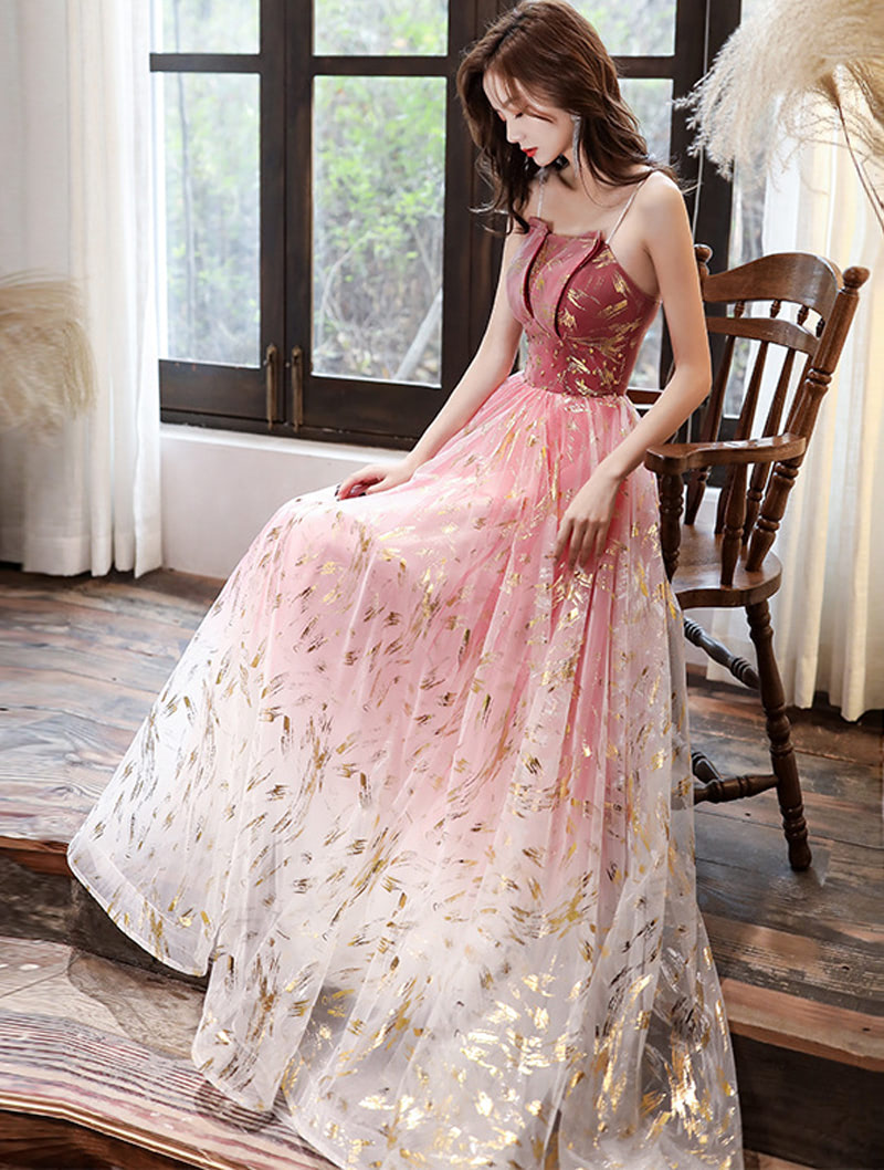 Charming Starry Gradient Red Evening Party Prom Long Dress02