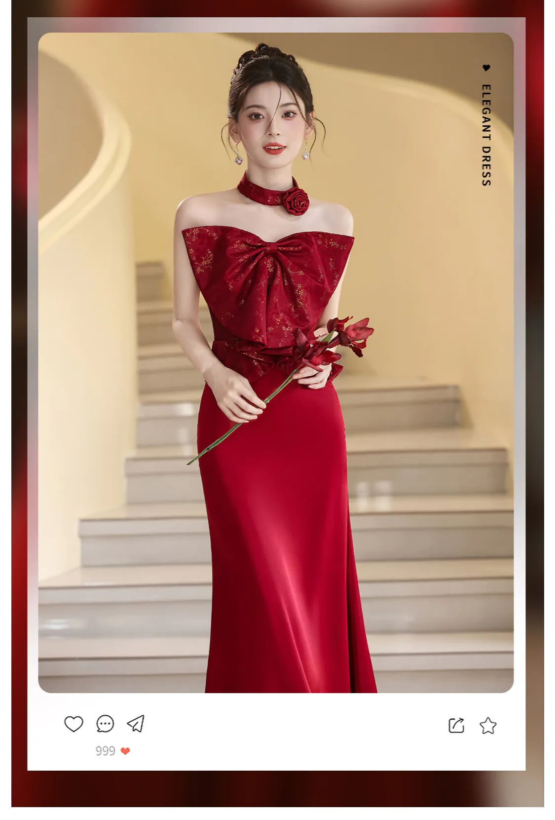 Chic-Vintage-Sleek-Burgundy-Strapless-Evening-Gown-with-Gold-Brocade-Bow07
