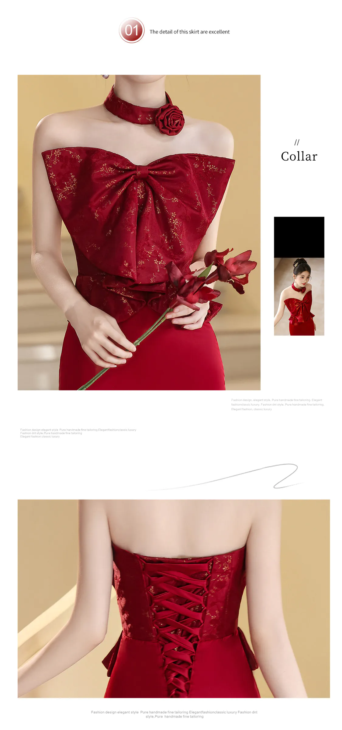 Chic-Vintage-Sleek-Burgundy-Strapless-Evening-Gown-with-Gold-Brocade-Bow09