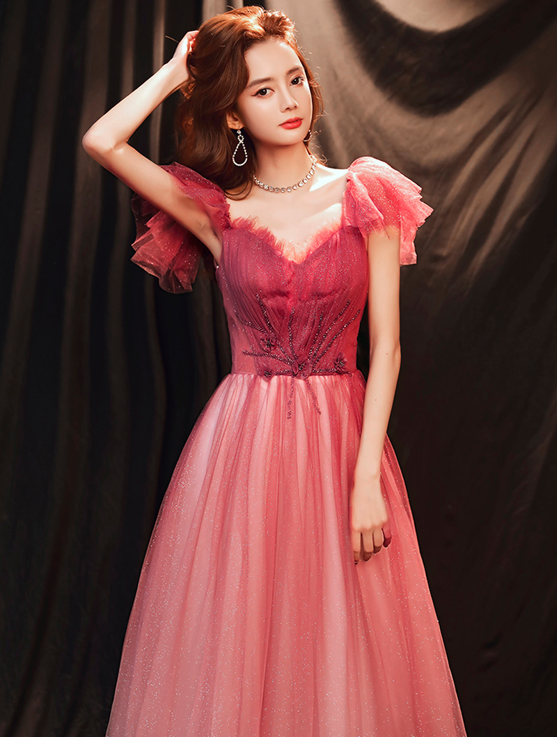 Elegant Gradient Red Off-shoulder Long Dress03