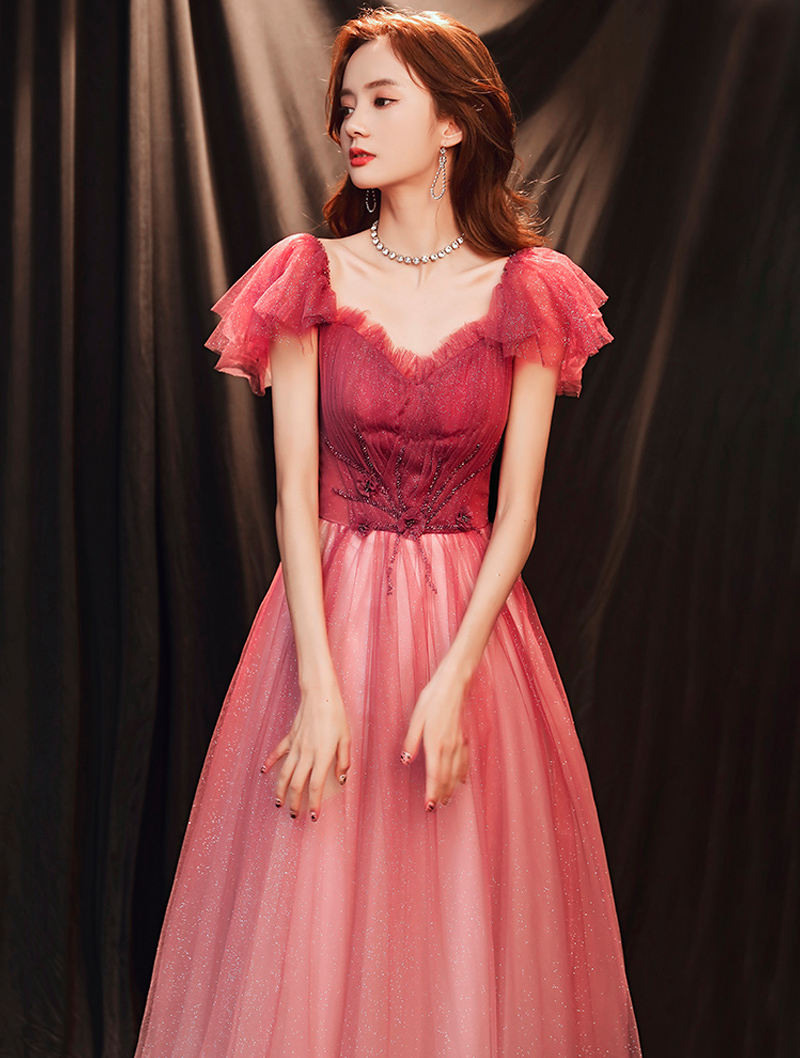 Elegant Gradient Red Off shoulder Long Dress04