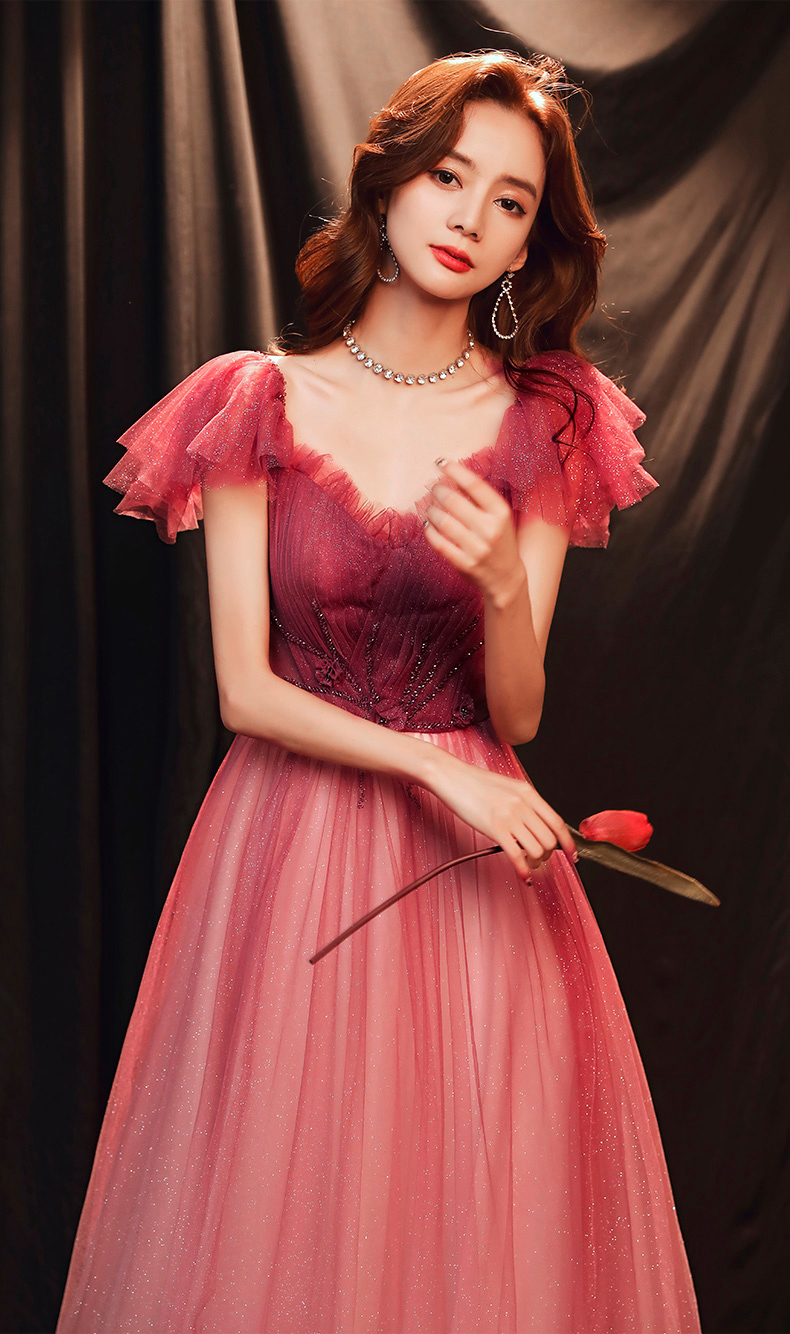 Elegant Gradient Red Off shoulder Long Dress06