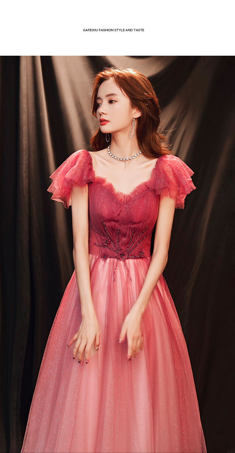 Elegant Gradient Red Off shoulder Long Dress08