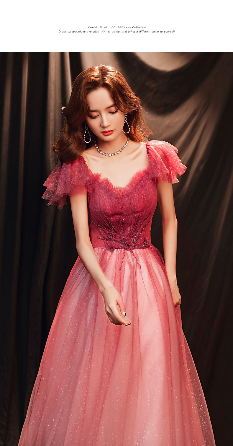 Elegant Gradient Red Off shoulder Long Dress09