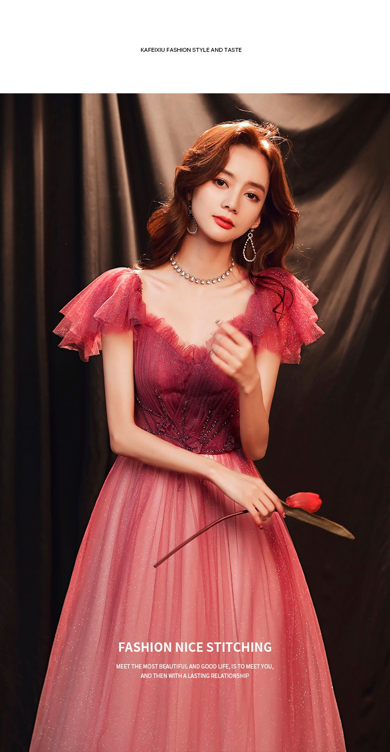 Elegant Gradient Red Off shoulder Long Dress10