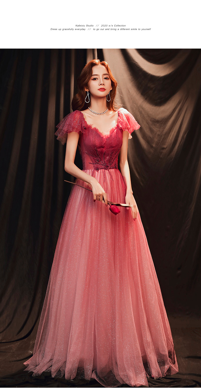 Elegant Gradient Red Off shoulder Long Dress11