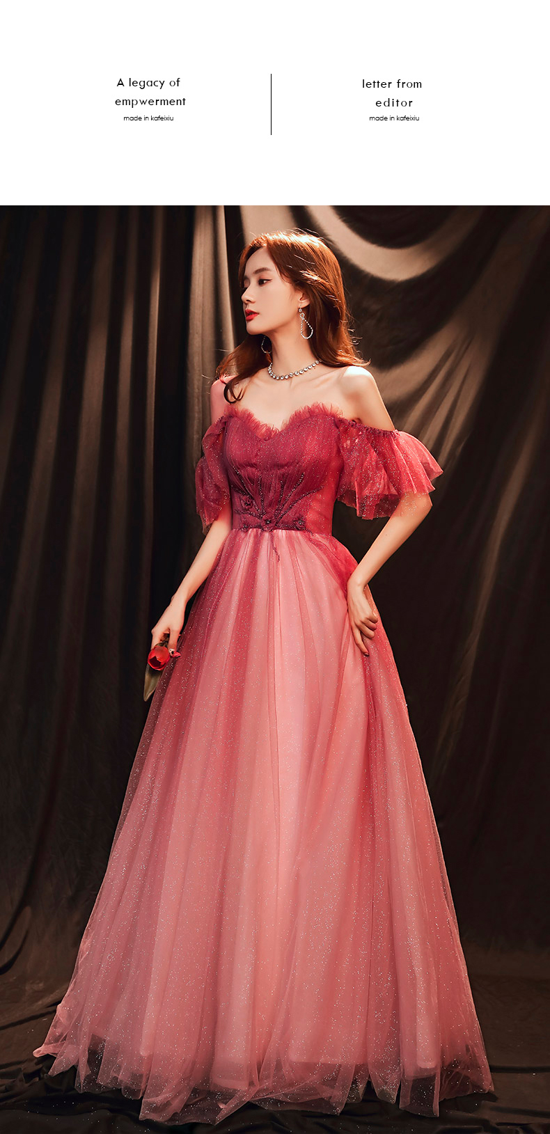 Elegant Gradient Red Off shoulder Long Dress13