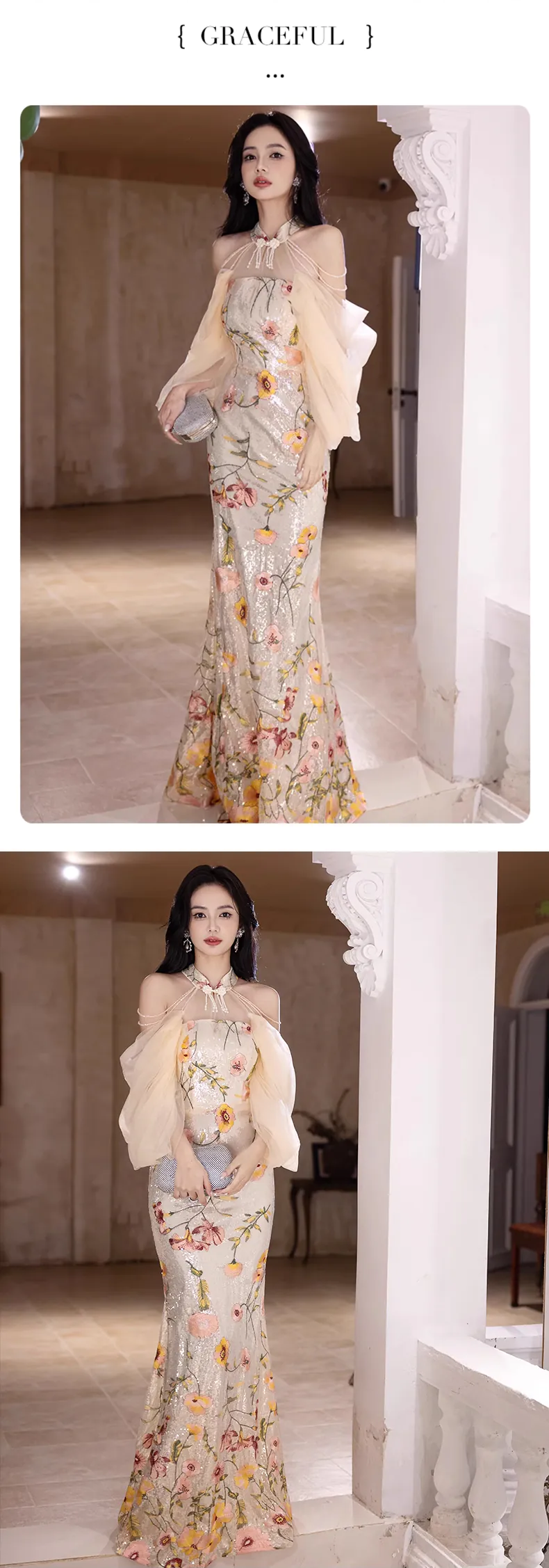 Elegant-Off-Shoulder-Halter-Neck-Floral-Mermaid-Evening-Dress-Party-Gown12