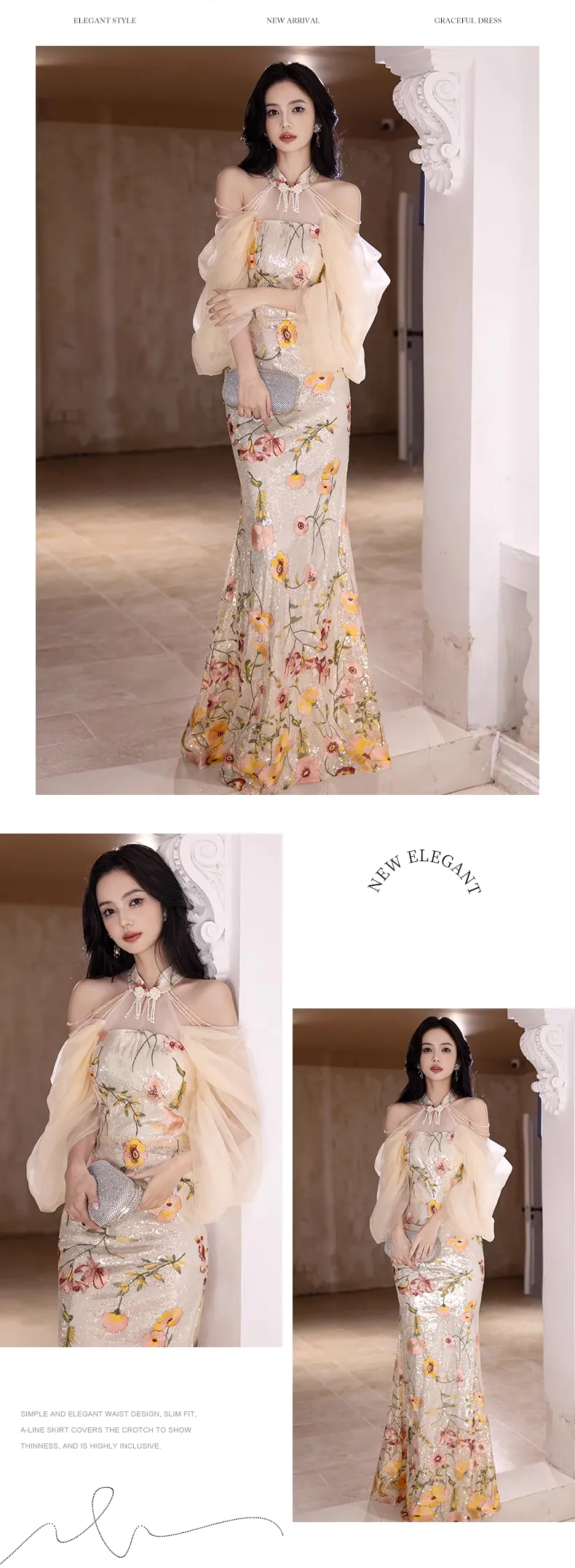Elegant-Off-Shoulder-Halter-Neck-Floral-Mermaid-Evening-Dress-Party-Gown13