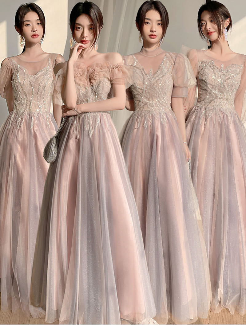 Elegant Pale Pink Maxi Bridesmaid Dress Long Party Ball Gown01