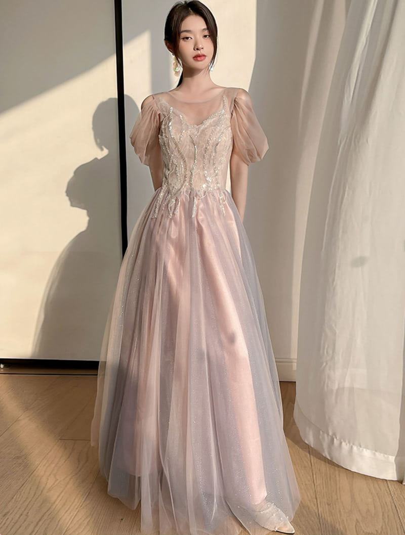 Elegant Pale Pink Maxi Bridesmaid Dress Long Party Ball Gown04