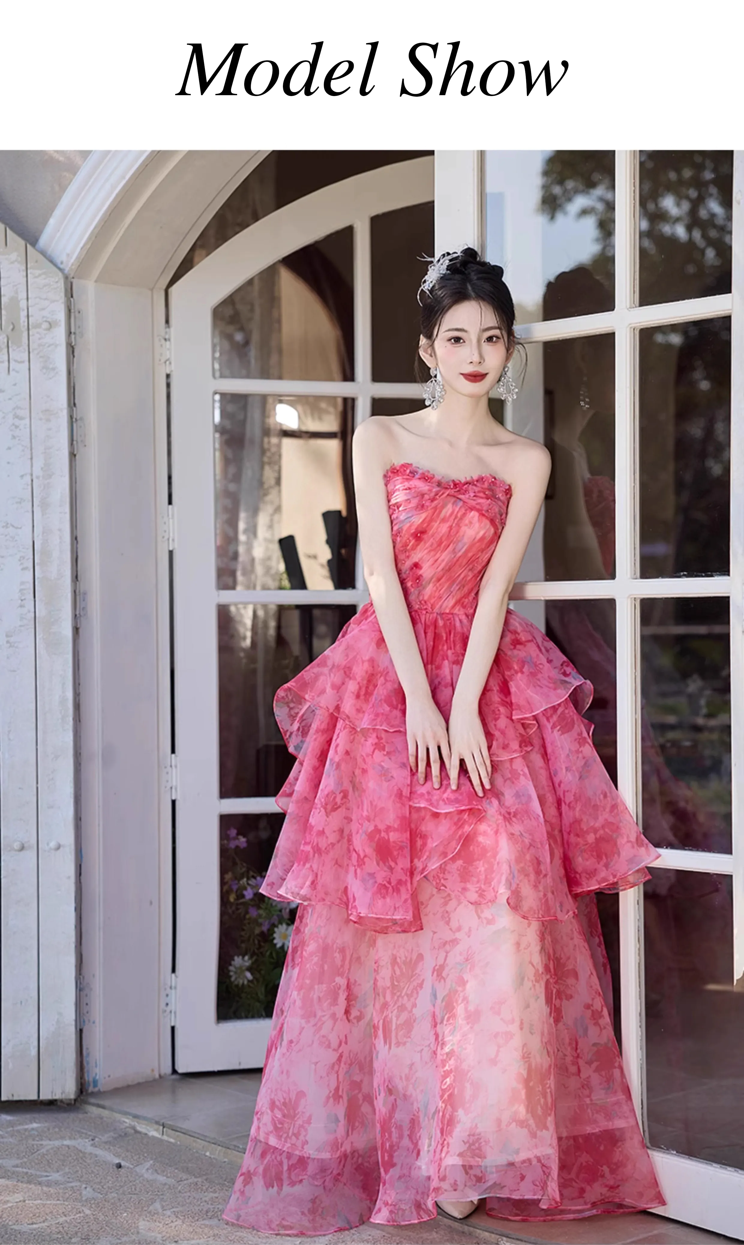 Fairy-Blush-Pink-Strapless-Ruffle-Tiered-Skirt-Floral-Prom-Party-Dress-Ball-Gown09