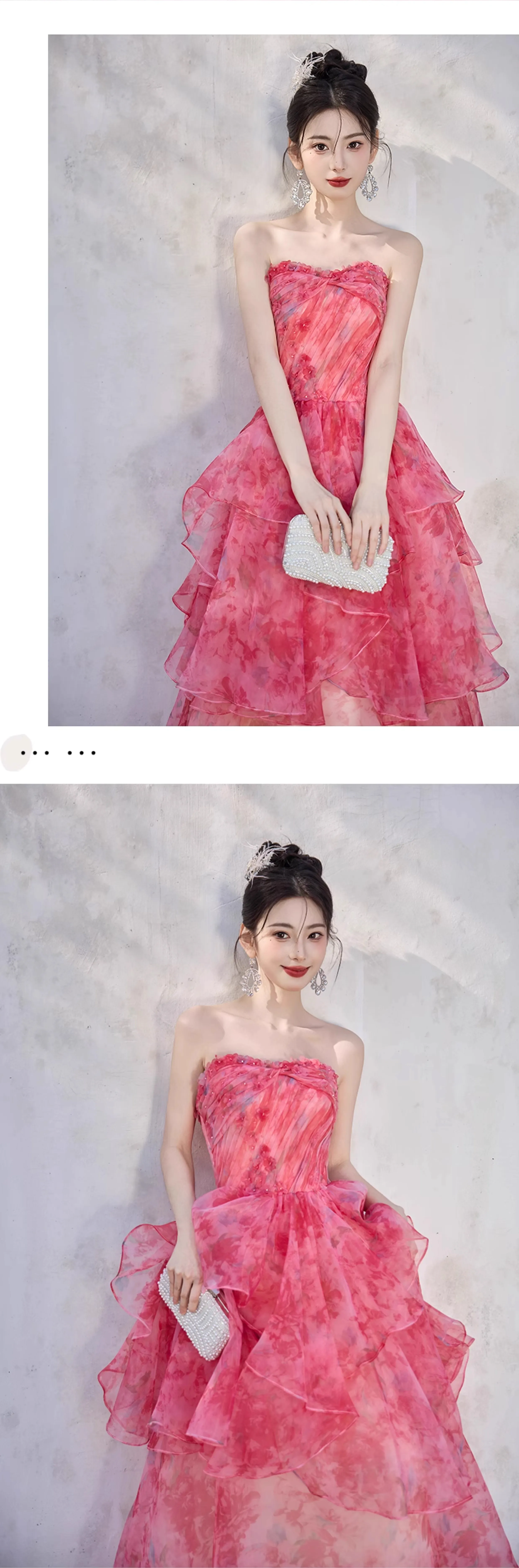 Fairy-Blush-Pink-Strapless-Ruffle-Tiered-Skirt-Floral-Prom-Party-Dress-Ball-Gown10
