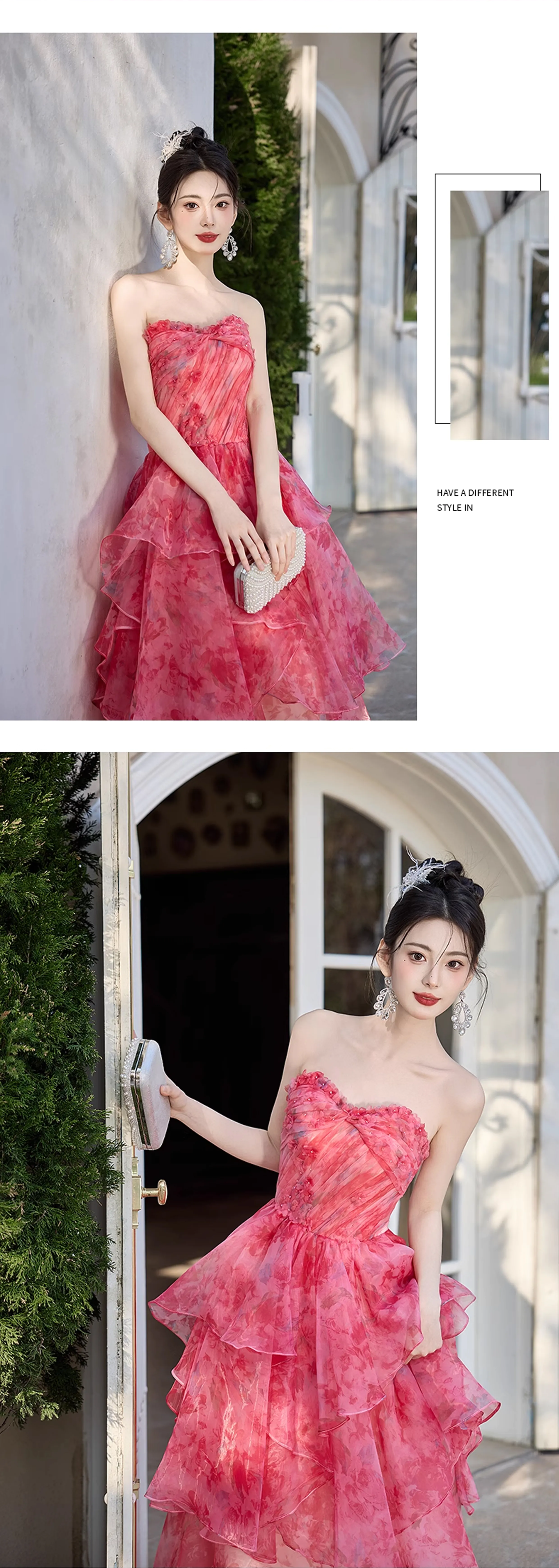 Fairy-Blush-Pink-Strapless-Ruffle-Tiered-Skirt-Floral-Prom-Party-Dress-Ball-Gown11