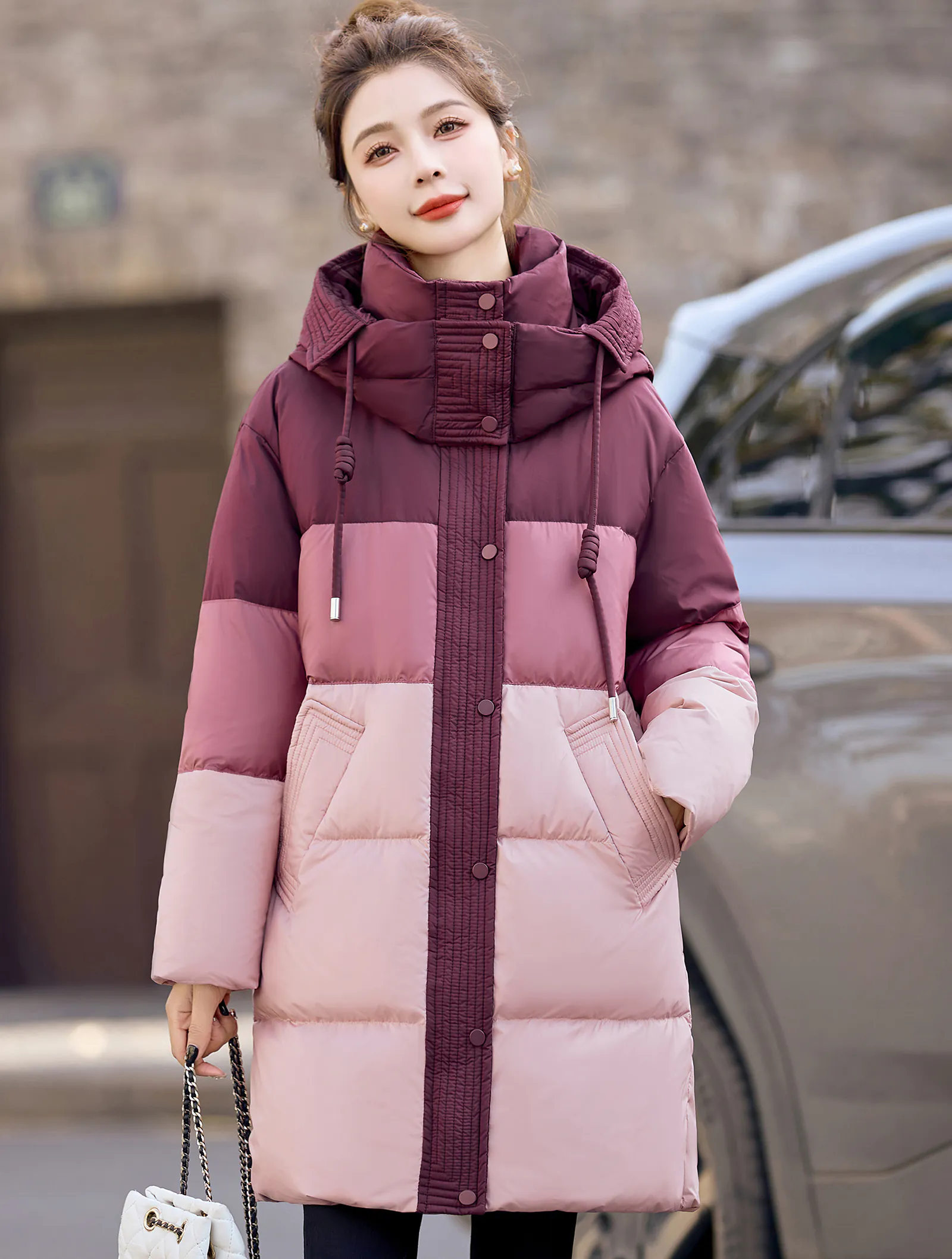 Fashion Solid Color White Duck Down Winter Warm Hooded Puffer Jacket01