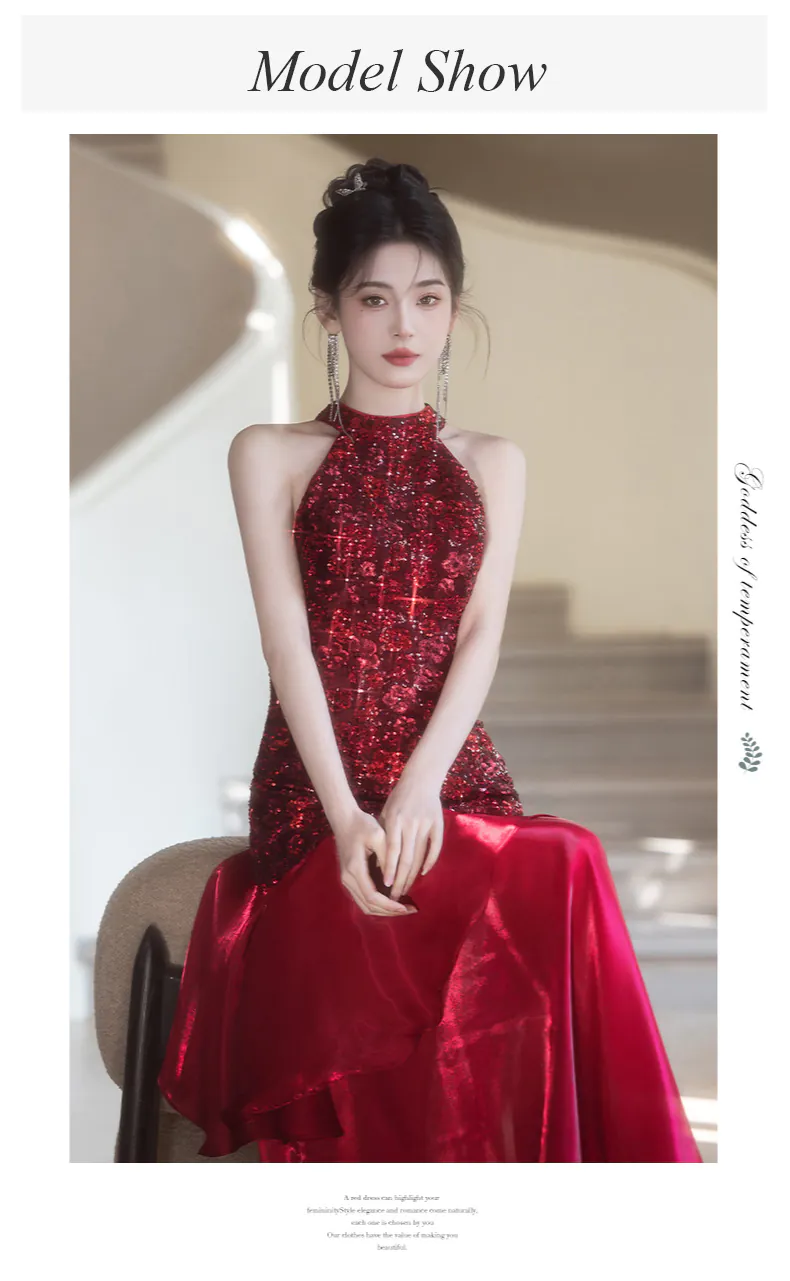 Glamor-Wine-Red-Halter-Neck-Sequin-Mermaid-Evening-Dress-Formal-Gown11