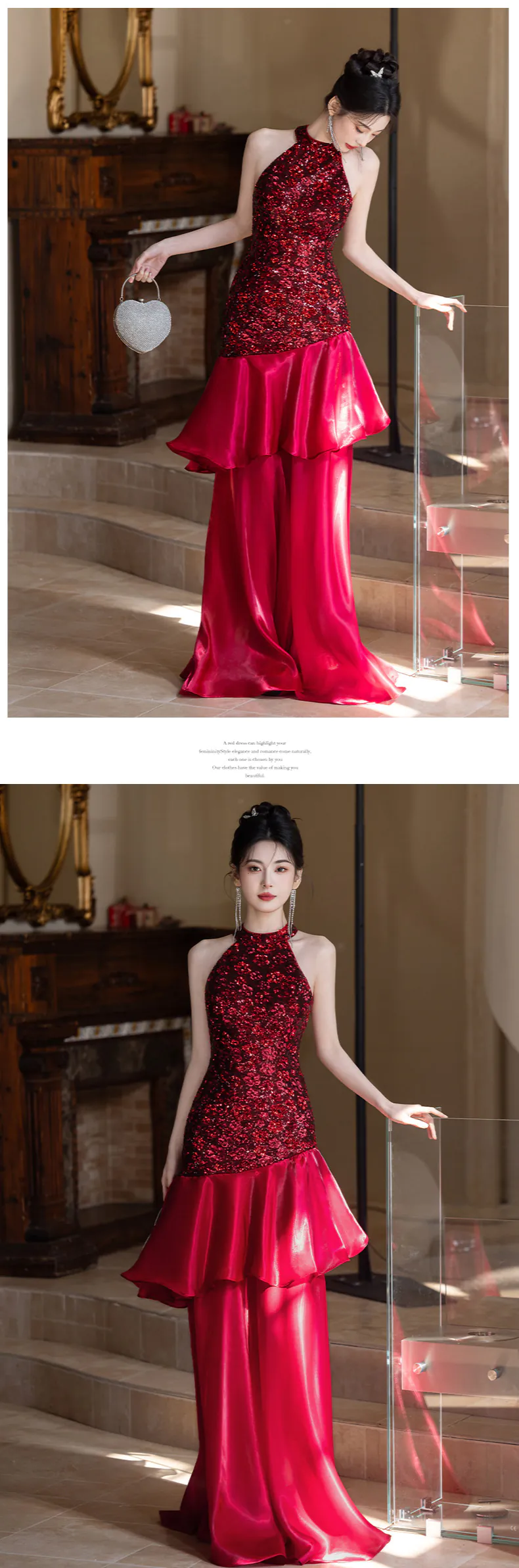 Glamor-Wine-Red-Halter-Neck-Sequin-Mermaid-Evening-Dress-Formal-Gown15