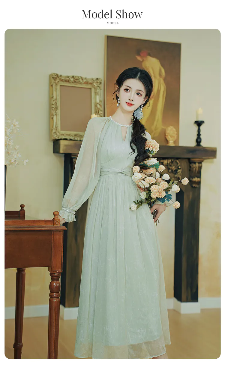 Ladies-Gentle-French-Style-Pale-Green-Chiffon-Flowy-Summer-Casual-Dress10