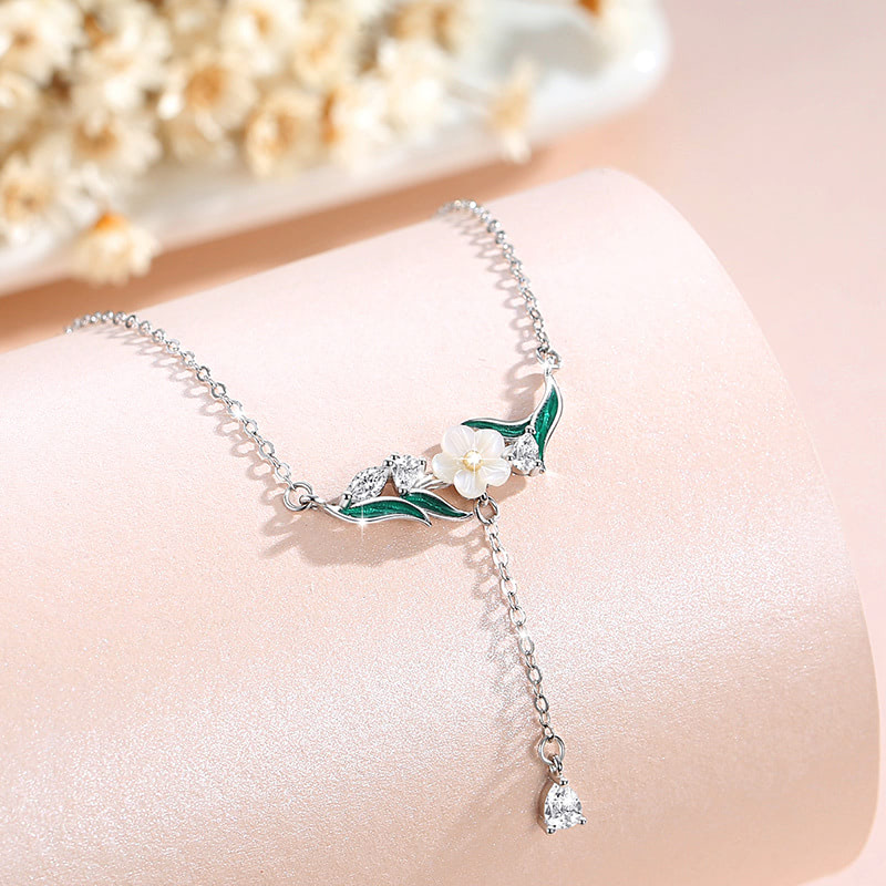 Ladies S925 Silver Flower Leaf Tassel Necklace Pendant Jewelry04