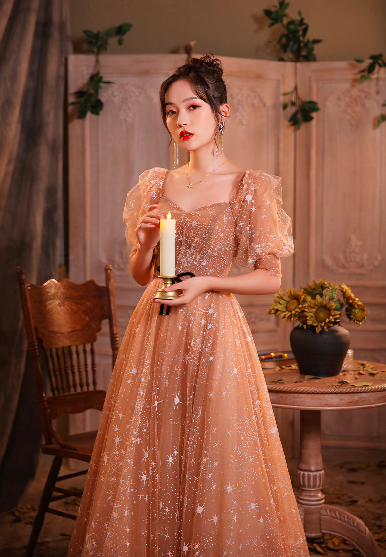 Luxury Champagne Color Full Length Evening Party Dress06