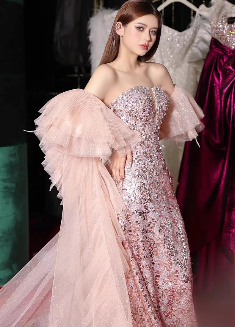 Luxury-Pink-Strapless-Sequin-Evening-Gown-Prom-Party-Formal-Long-Dress07