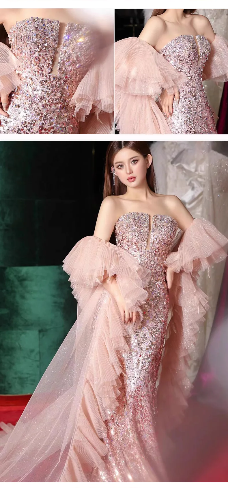 Luxury-Pink-Strapless-Sequin-Evening-Gown-Prom-Party-Formal-Long-Dress09