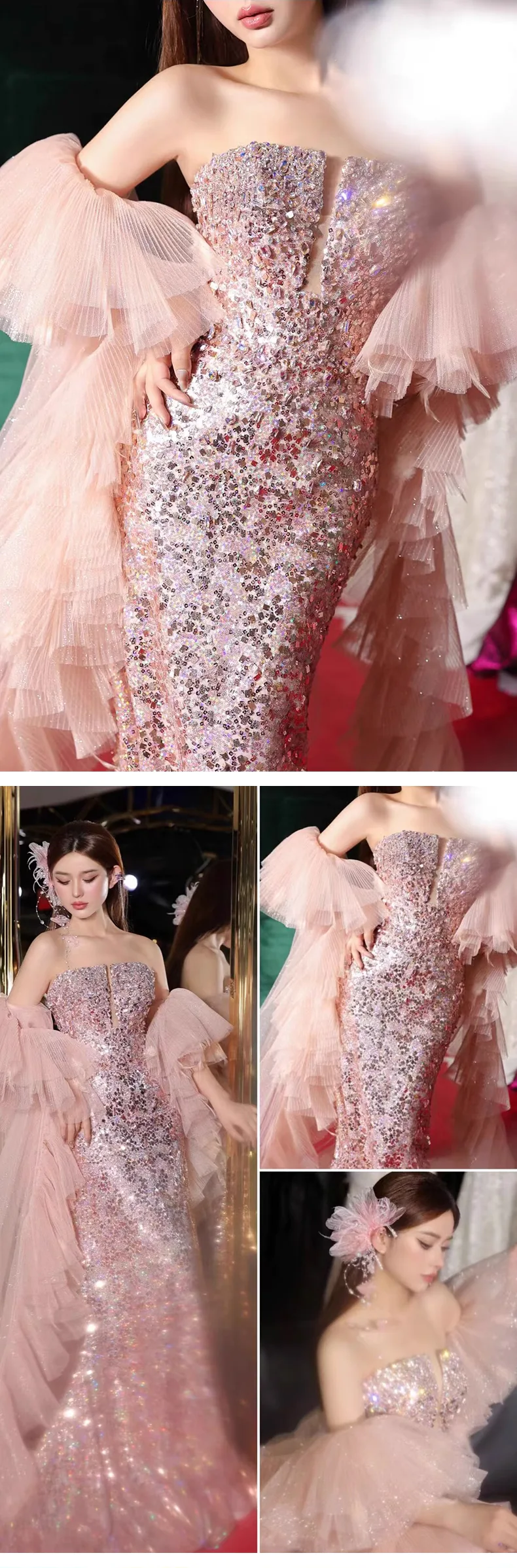 Luxury-Pink-Strapless-Sequin-Evening-Gown-Prom-Party-Formal-Long-Dress10