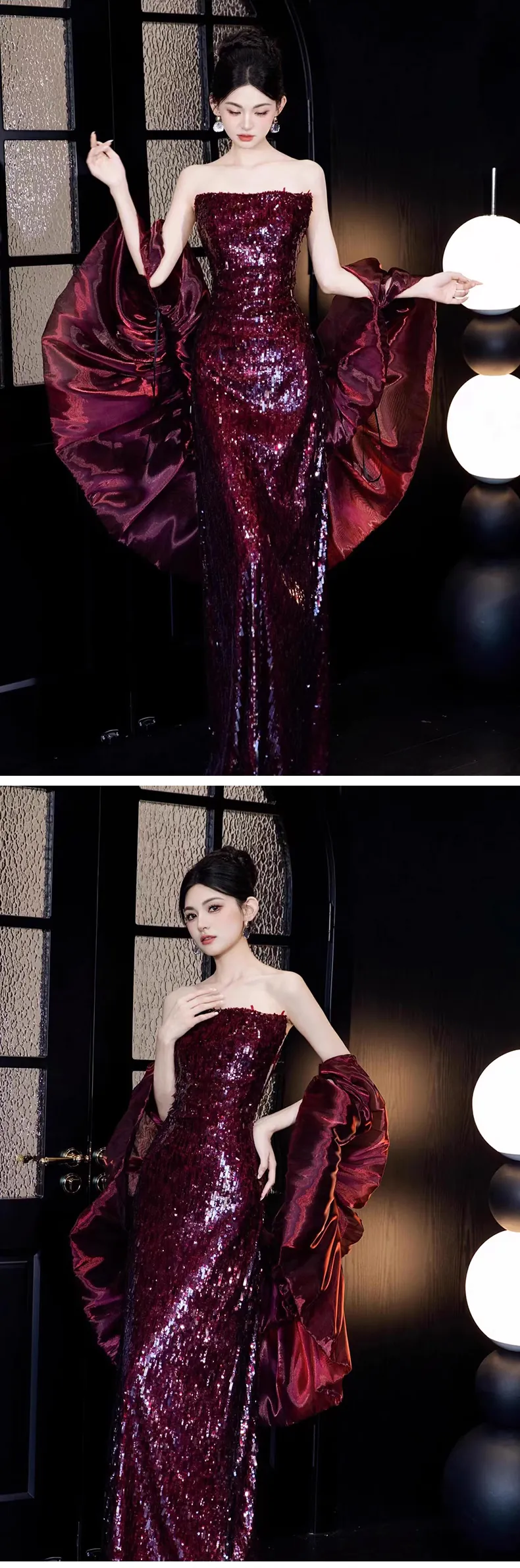 Luxury-Wine-Red-Strapless-Flowing-Sleeve-Formal-Banquet-Party-Dress10