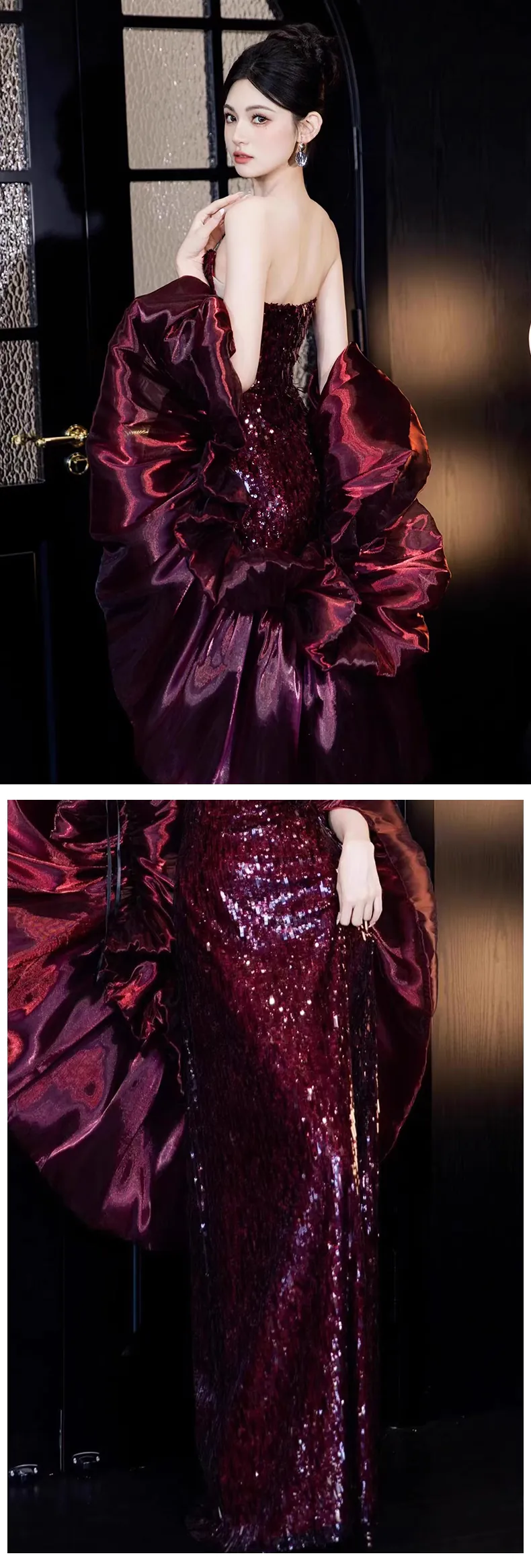 Luxury-Wine-Red-Strapless-Flowing-Sleeve-Formal-Banquet-Party-Dress11