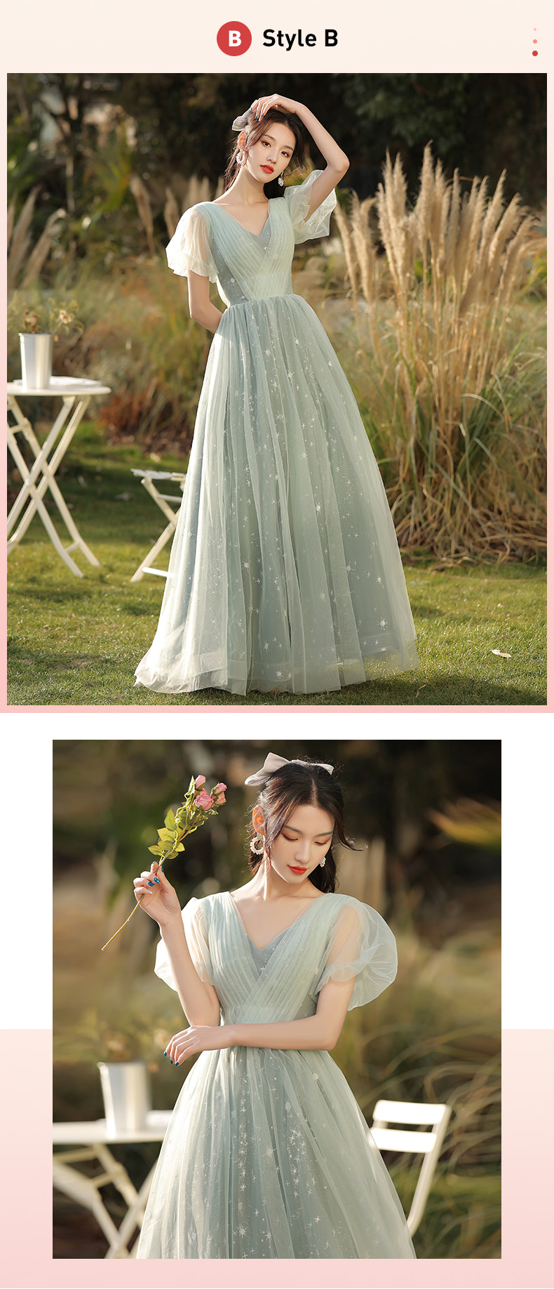 Mint Green Boho Wedding Long Bridesmaid Dress with Sleeves17