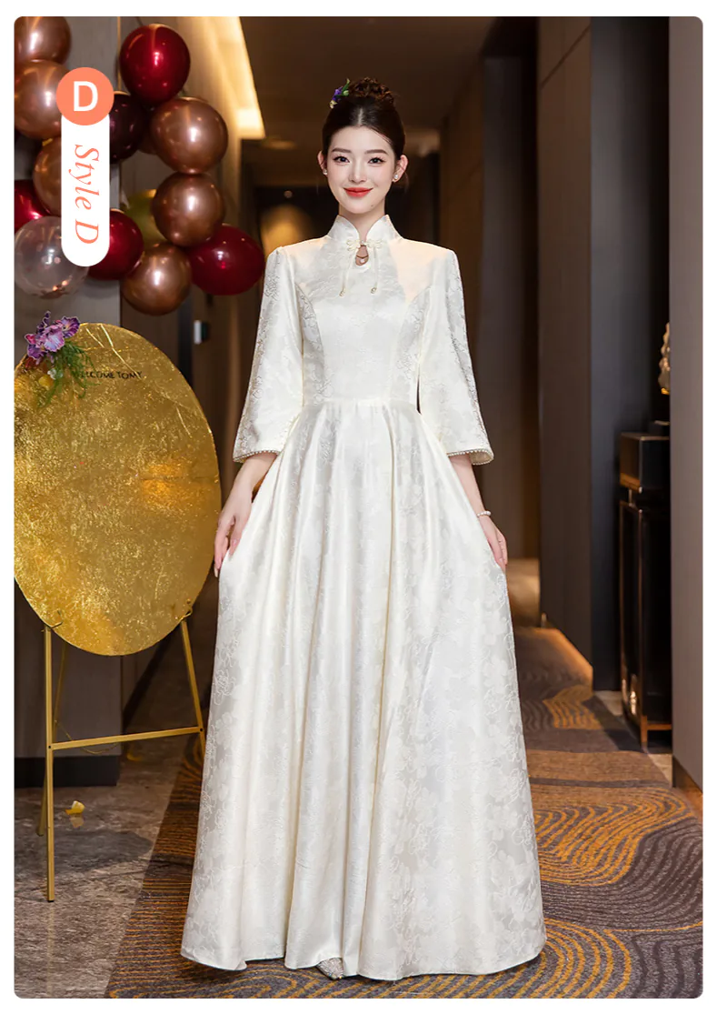 Re-wearable Jacquard Champagne Bridesmaid Dress Wedding Party Outfit -  FloraShe