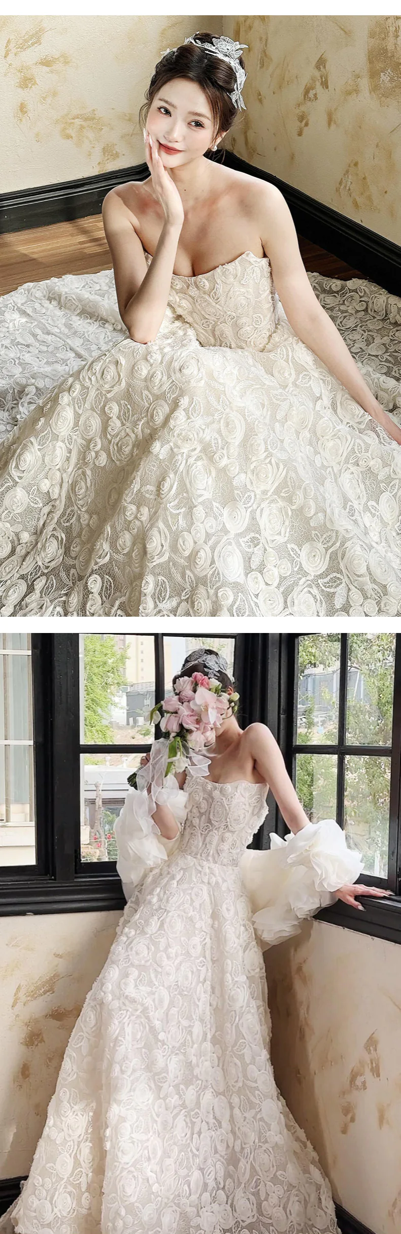 Romantic-A-Line-Couture-Organza-3D-Floral-White-Prom-Dress-Bridal-Gown11