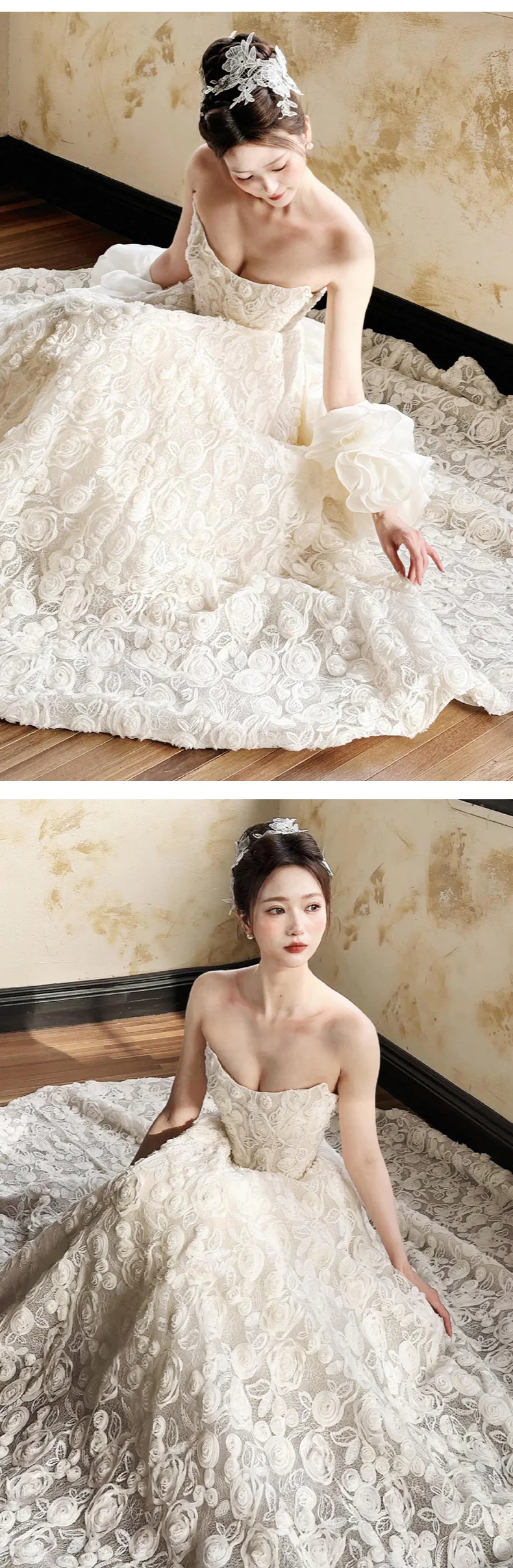 Romantic-A-Line-Couture-Organza-3D-Floral-White-Prom-Dress-Bridal-Gown12