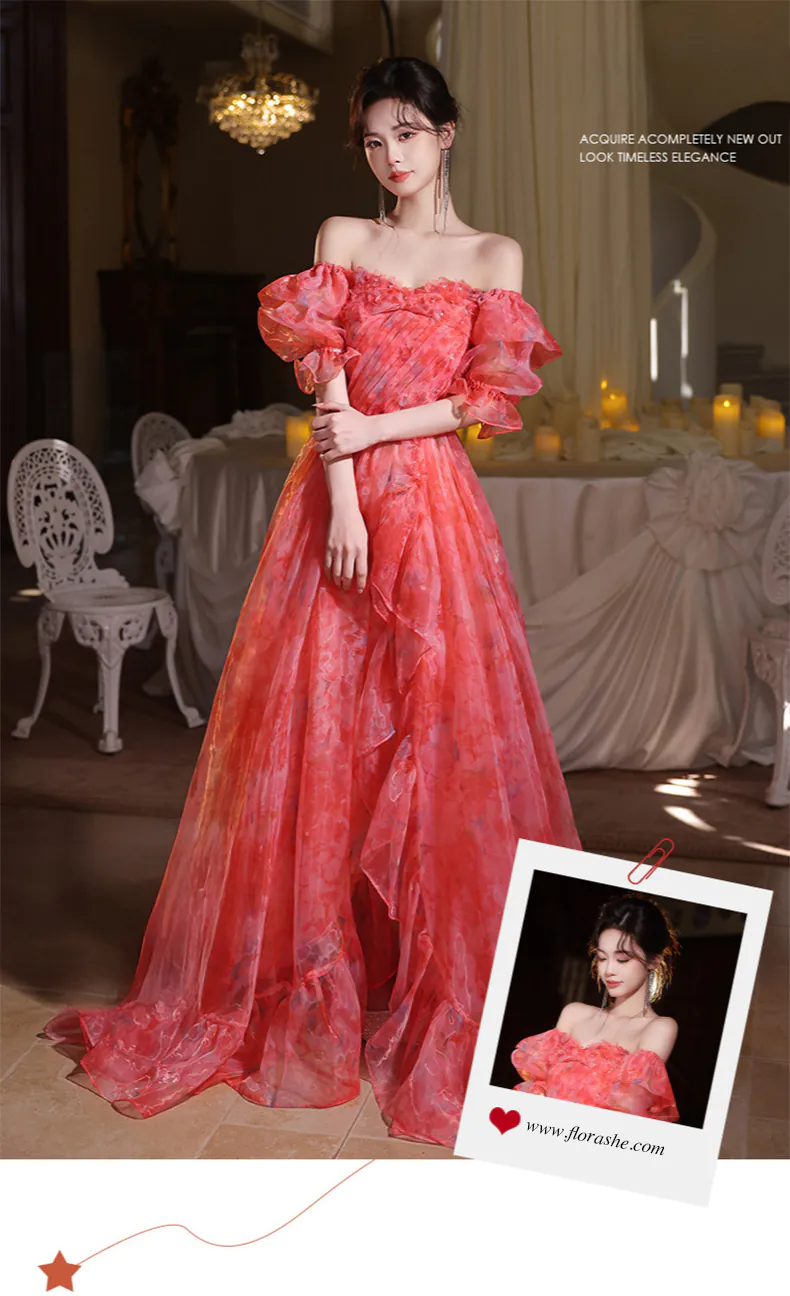 Romantic-A-Line-Red-Organza-Short-Puff-Sleeves-Off-Shoulder-Evening-Dress07