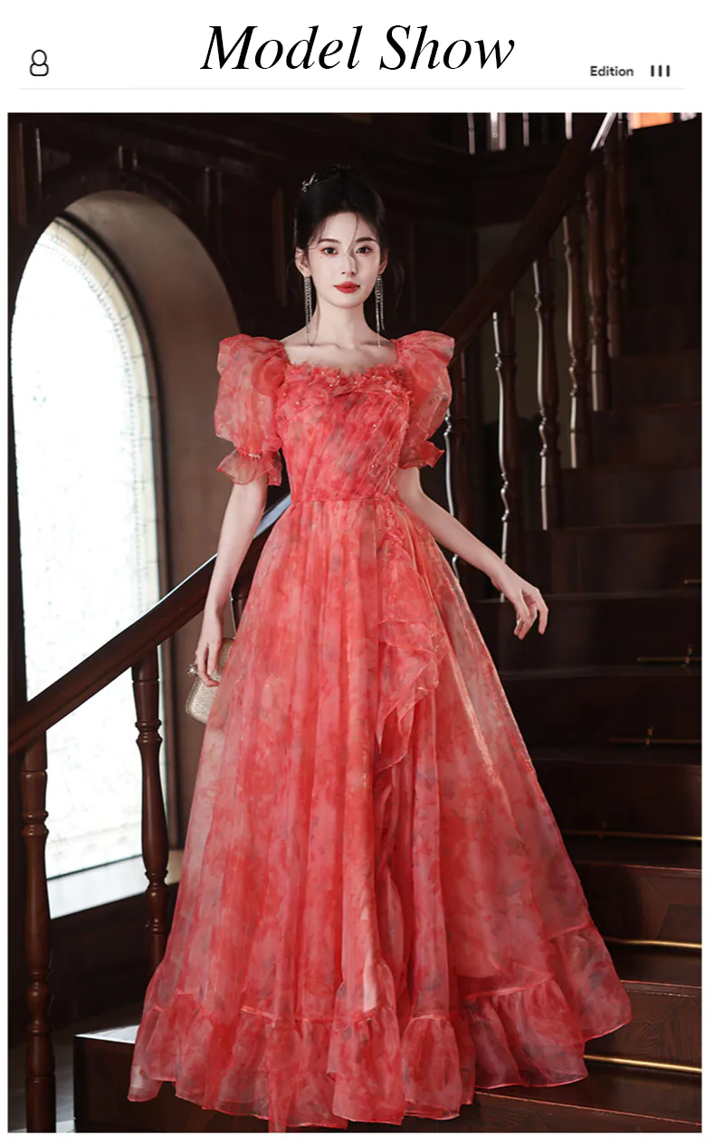 Romantic-A-Line-Red-Organza-Short-Puff-Sleeves-Off-Shoulder-Evening-Dress09