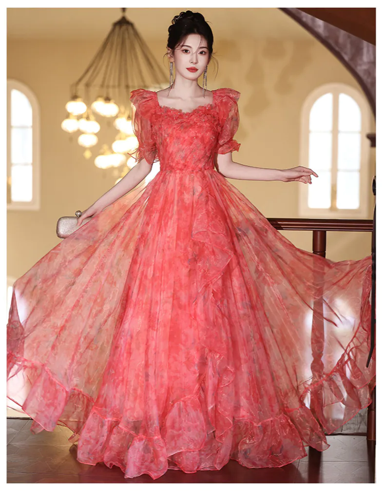 Romantic-A-Line-Red-Organza-Short-Puff-Sleeves-Off-Shoulder-Evening-Dress14