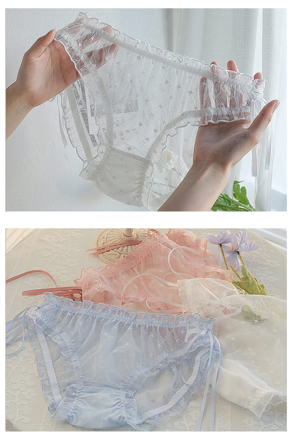 Sexy Lace Panties Bowknot Briefs Mesh Knickers Underwear13