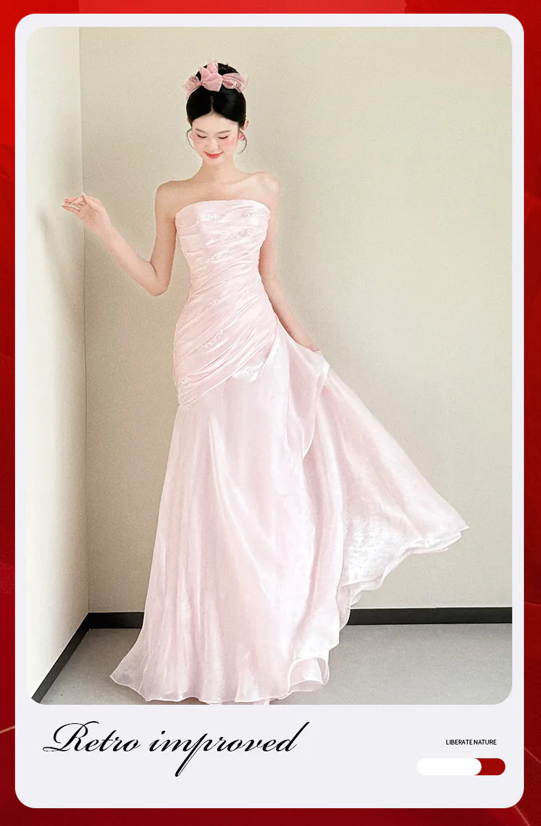 Soft-Pink-Glossy-Strapless-Evening-Dress-Ruched-Bridal-Morning-Maxi-Gown06