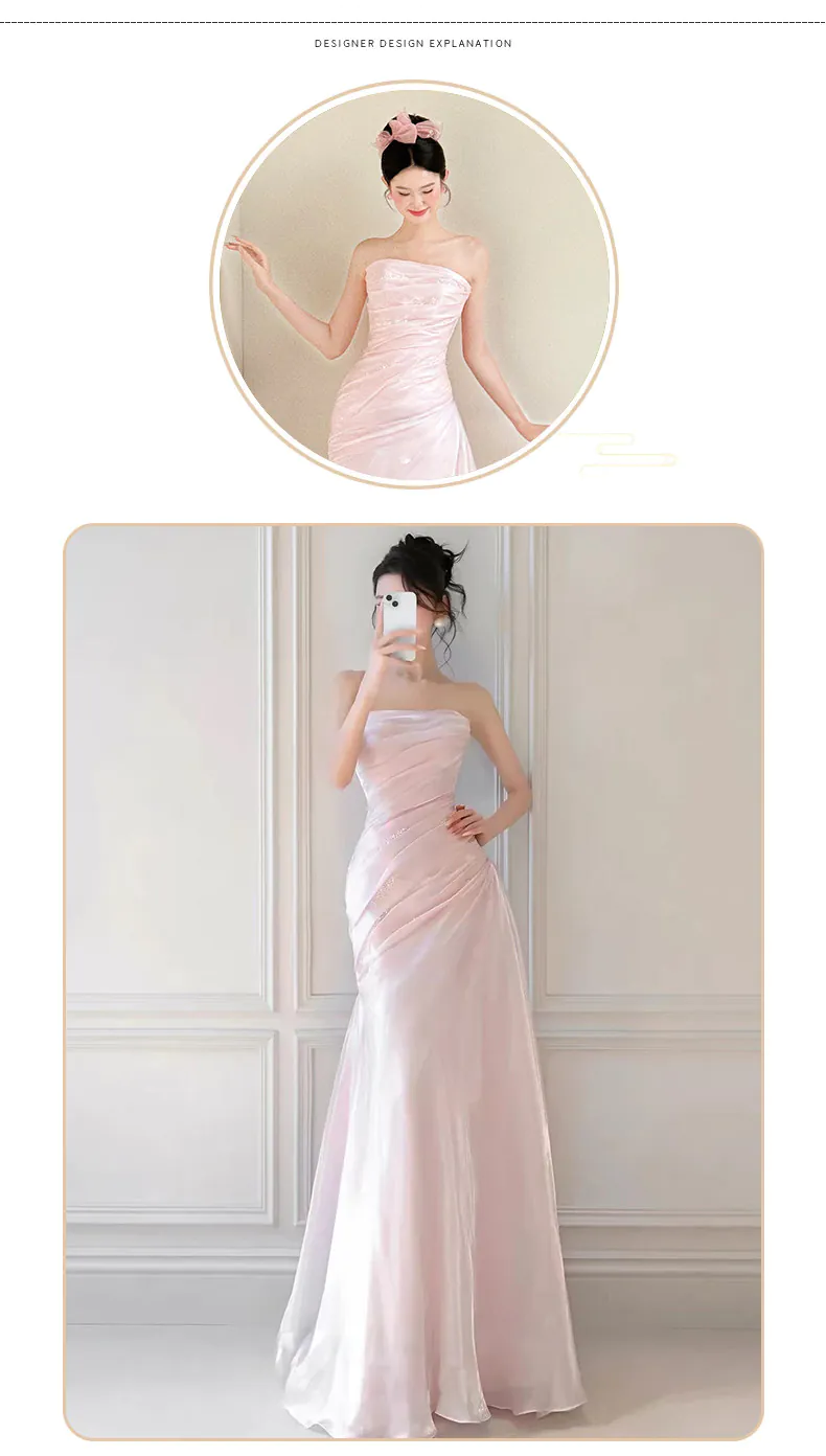 Soft-Pink-Glossy-Strapless-Evening-Dress-Ruched-Bridal-Morning-Maxi-Gown07