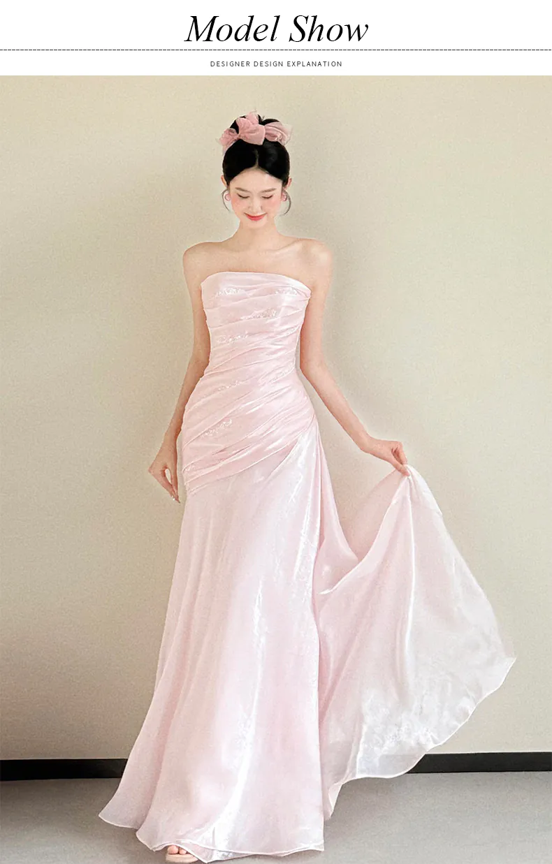 Soft-Pink-Glossy-Strapless-Evening-Dress-Ruched-Bridal-Morning-Maxi-Gown10