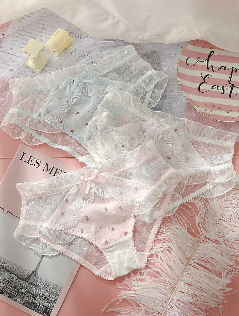 Soft Sexy Lace Underwear Briefs with Printed Fresh Flora02