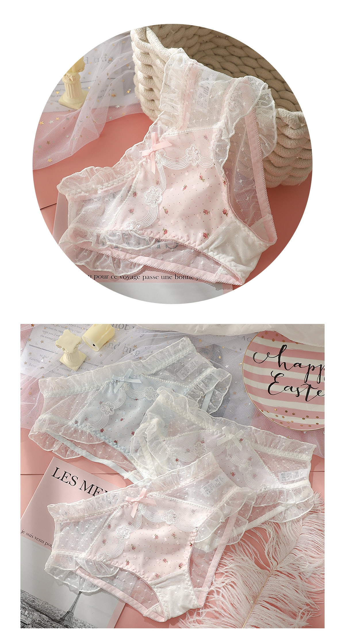Soft Sexy Lace Underwear Briefs with Printed Fresh Flora11